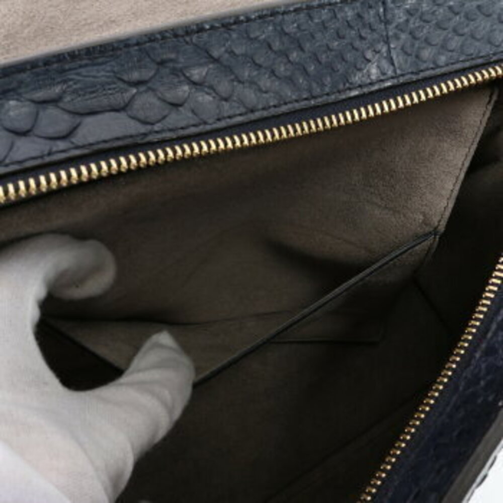 Celine Blue Tote Leather Python Trapeze Shoulder H Navy Handbag Bag - Picture 12 of 14